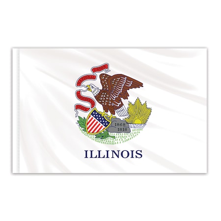 Global Flags Unlimited Illinois Indoor Nylon Flag 3'x5' with Gold Fringe 200231F